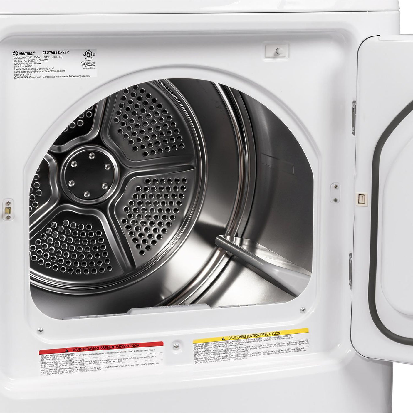 Element Electronics 6.7 cu. ft. Front Load Electric Dryer - White (EATDE2767CW)