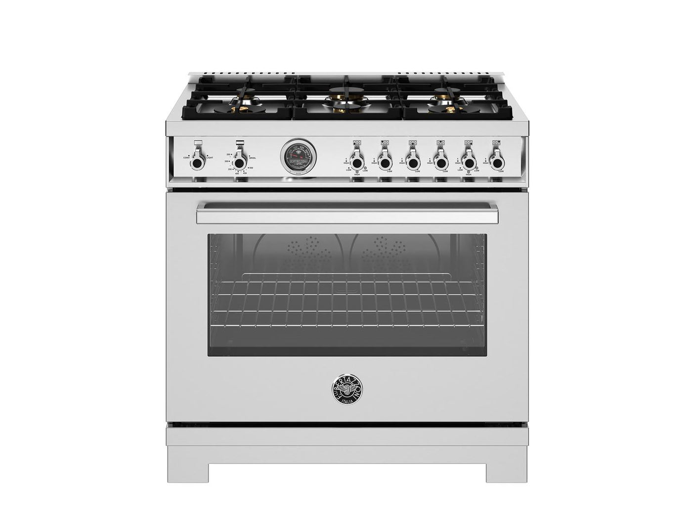 36 inch All Gas Range, 6 Brass Burners and Cast Iron Griddle Stainless Steel