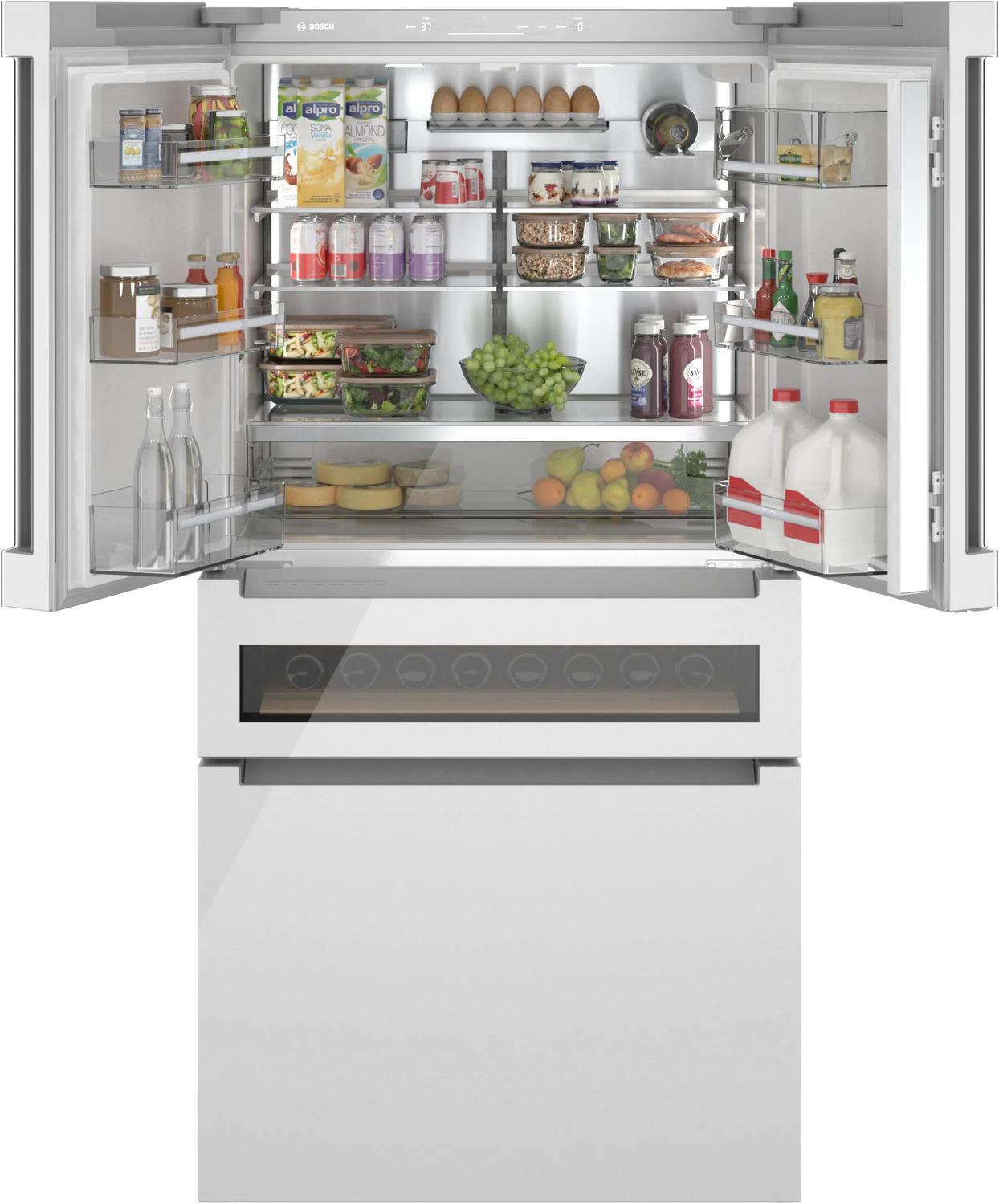 800 Series French Door Bottom Mount Refrigerator, Glass door 36" White