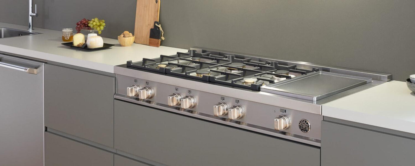 48 Gas Rangetop 6 brass burners + electric griddle Stainless Steel