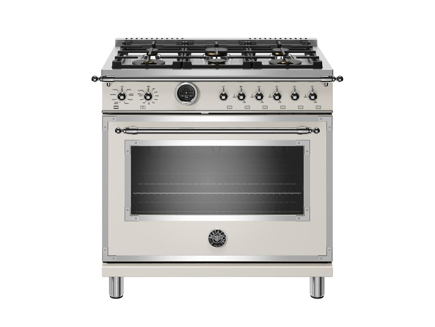 36 inch Dual Fuel Range, 6 Brass Burner, Electric Self-Clean Oven Avorio