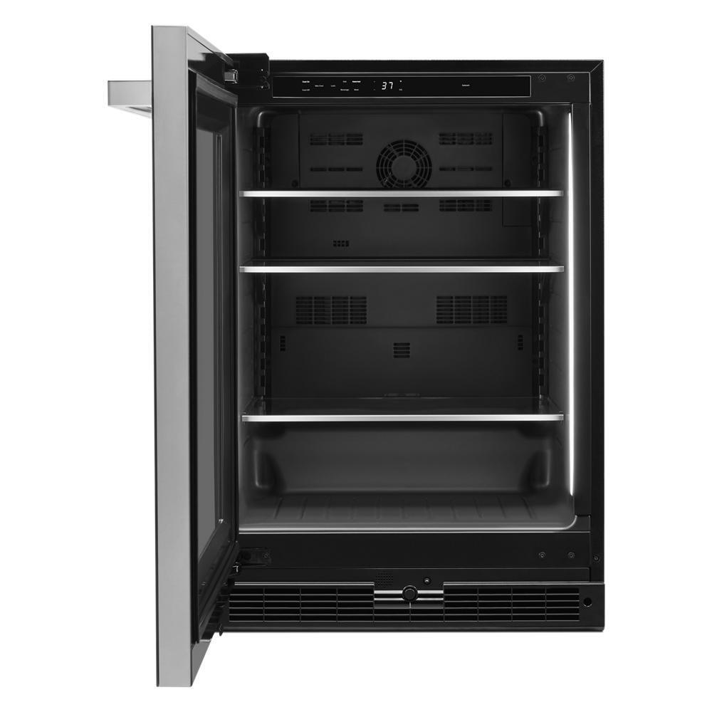 24" NOIR™ Under Counter Glass Door Refrigerator, Left Swing