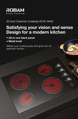 ROBAM 30 in. Radiant Electric Ceramic Glass Cooktop in Black with 4 Elements including 2 Power Boil Elements