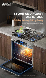 Robam G517K 30 Chef s Favorite Convection Freestanding Gas Range, 5 Sealed Brass Burners w/Cast Iron rates (Wok Grate Included), 5 Cu. Ft. Oven with Blue Interior, 6 Cooking Modes