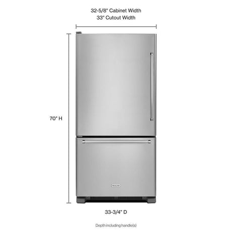 22 cu. ft. 33-Inch Width Full Depth Non Dispense Bottom Mount Refrigerator