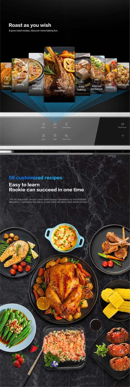 ROBAM 30-in Air Fry Convection European Element Single Electric Wall Oven (Black Glass)