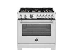 36 inch Dual Fuel Range, 6 Brass Burners and Cast Iron Griddle, Electric Self-Clean Oven Stainless Steel