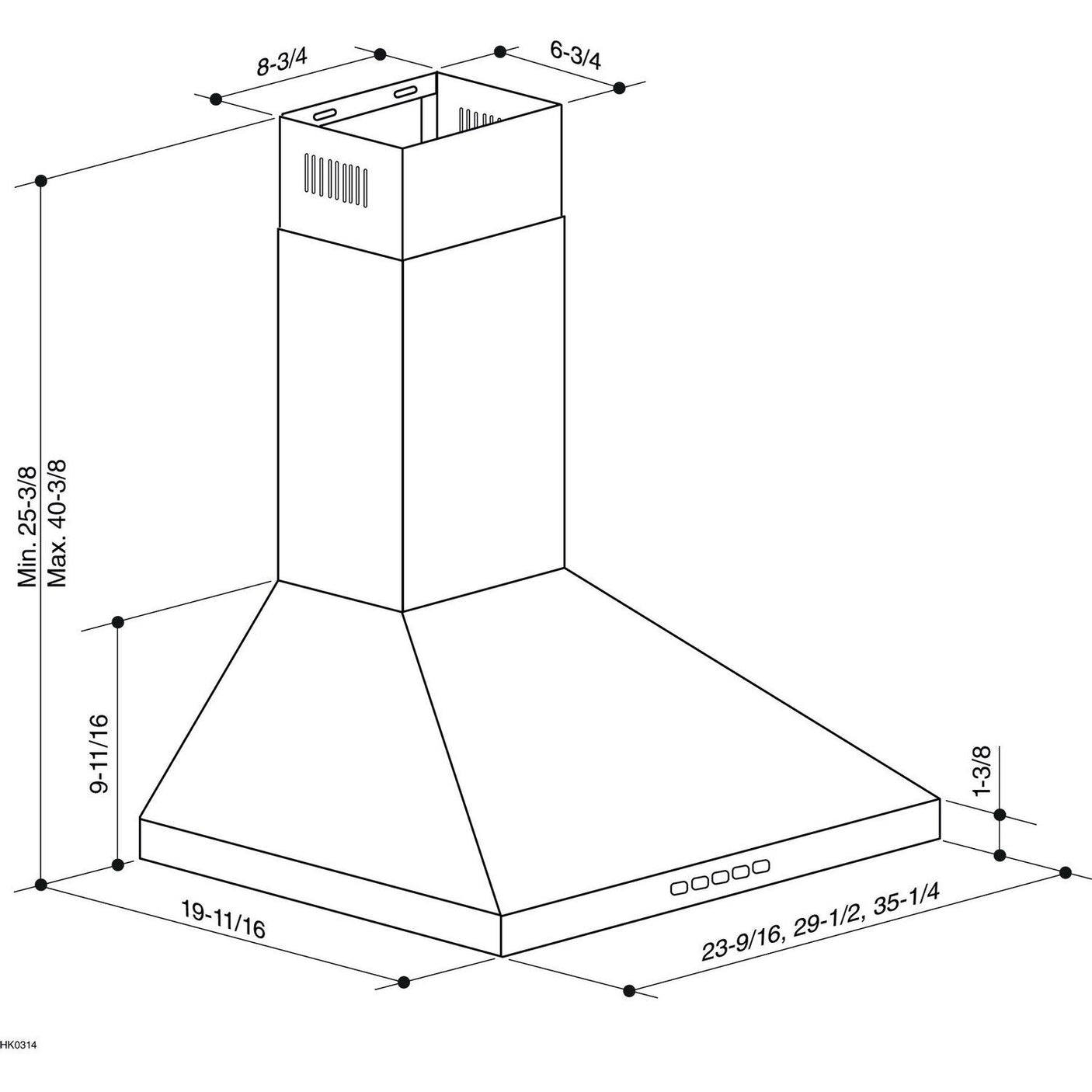 **DISCONTINUED** Broan® 36-Inch Convertible Wall-Mount Pyramidal Chimney Range Hood, 450 MAX CFM, Stainless Steel