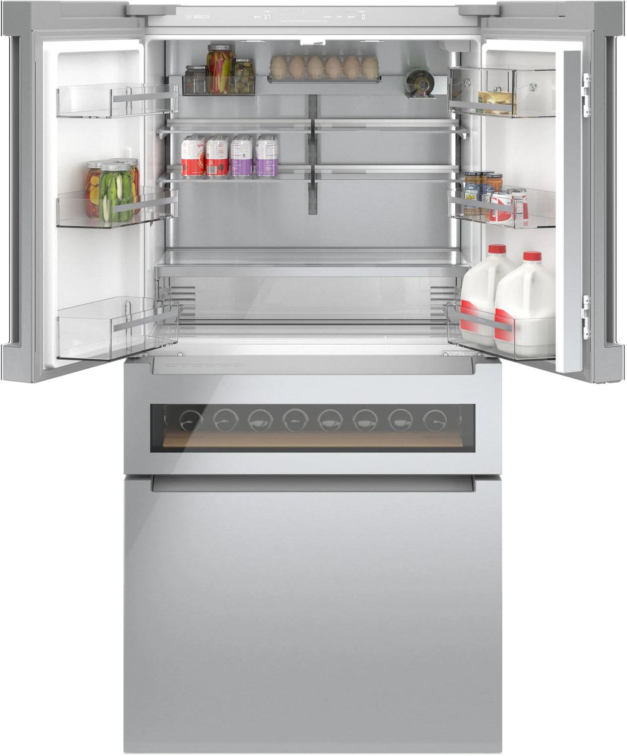 800 Series French Door Bottom Mount Refrigerator, Glass door 36" Stainless Steel