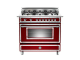 36 inch All Gas Range, 6 Brass Burner Matt Burgundy