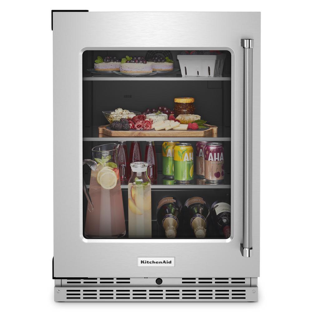 24" Undercounter Refrigerator with Glass Door and Shelves with Metallic Accents