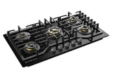 ROBAM Black Gold Series 36 in. 5-Burner 37,200 BTU Gas Cooktop with Brass Burners, Power Burner at 17,000 BTU, Waterproof from Water & Residues, Continuous Grates, Safety Flame Shutoff