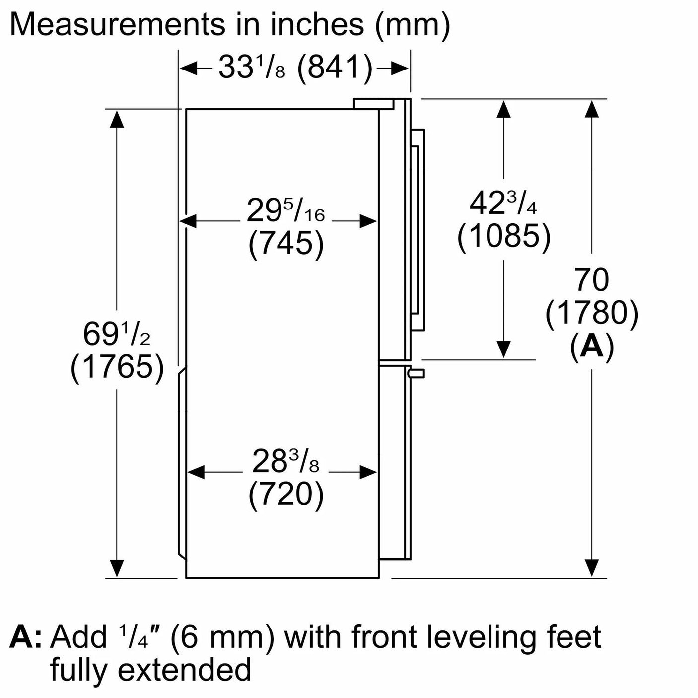 500 Series French Door Bottom Mount Refrigerator 36" Stainless steel (with anti-fingerprint)