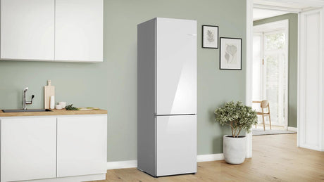 800 Series Free-standing fridge-freezer with freezer at bottom, glass door 24" White, Total No Frost