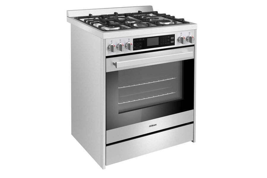 Robam G517K 30 Chef s Favorite Convection Freestanding Gas Range, 5 Sealed Brass Burners w/Cast Iron rates (Wok Grate Included), 5 Cu. Ft. Oven with Blue Interior, 6 Cooking Modes