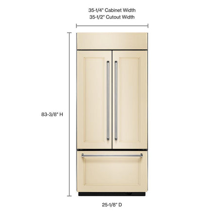 20.8 Cu. Ft. 36" Width Built In Panel Ready French Door Refrigerator with Platinum Interior Design