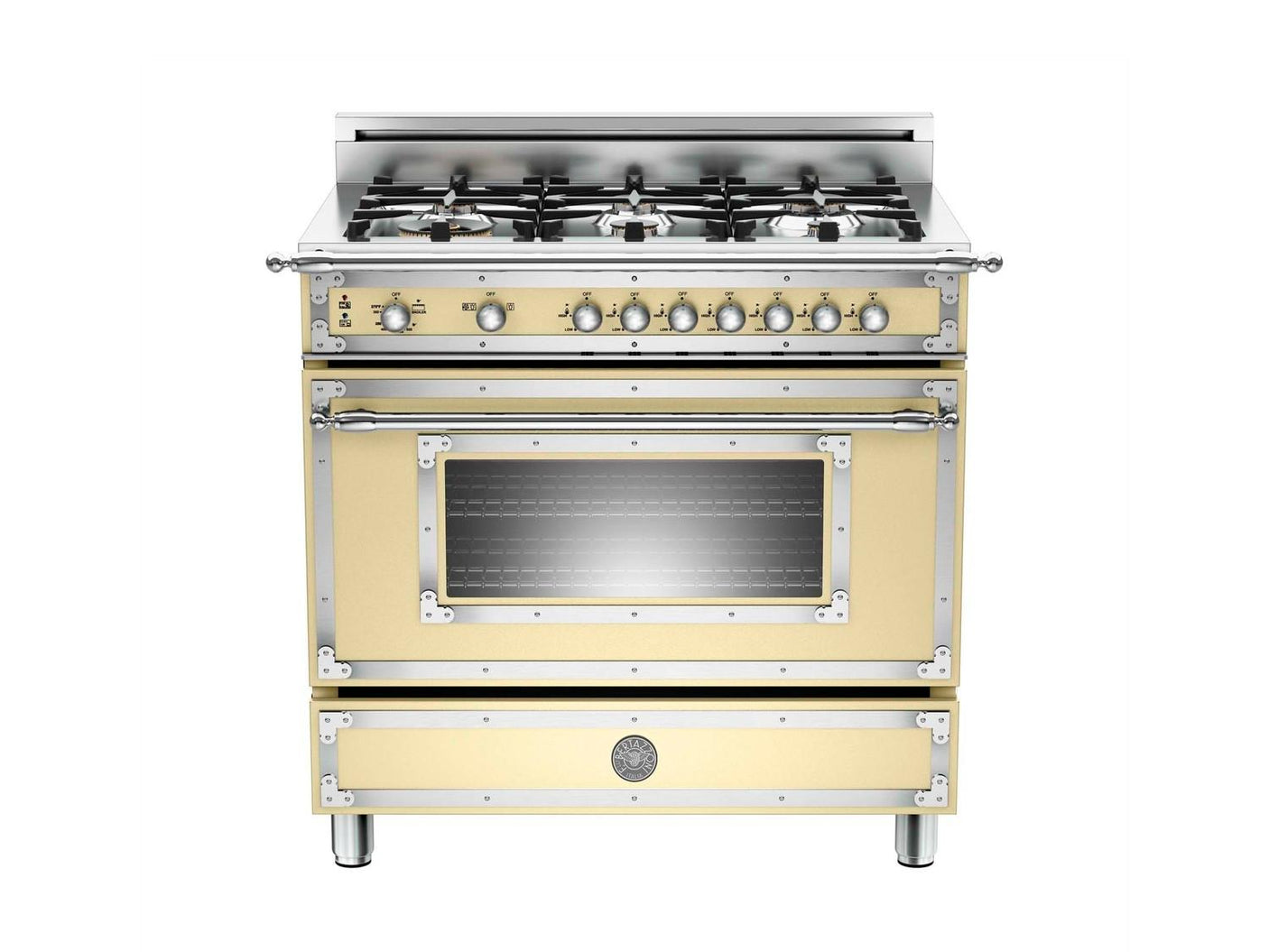 36 inch All Gas Range, 6 Brass Burner Matt Cream