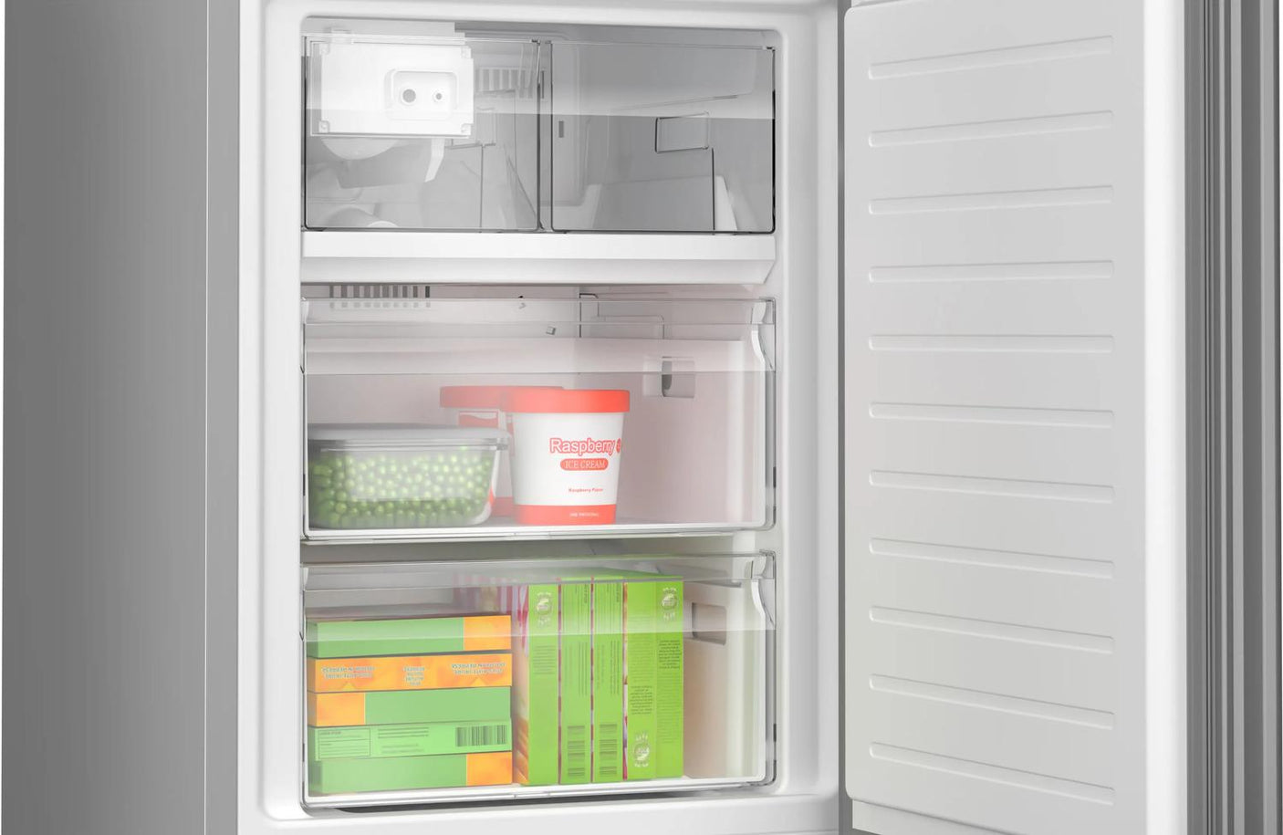 800 Series Free-standing fridge-freezer with freezer at bottom, glass door 24" White, Total No Frost