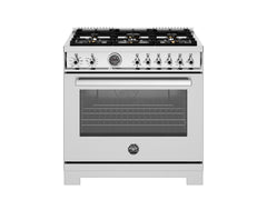 36 inch Dual Fuel Range, 6 Brass Burners and Cast Iron Griddle, Electric Self-Clean Oven Stainless Steel