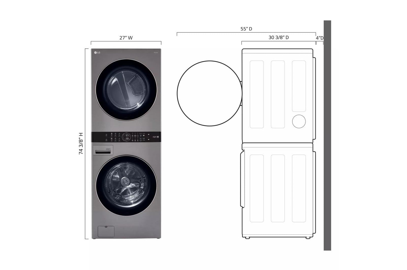 Single Unit Front Load LG WashTower™ with Center Control™ 4.5 cu. ft. Washer and 7.4 cu. ft. Electric Dryer