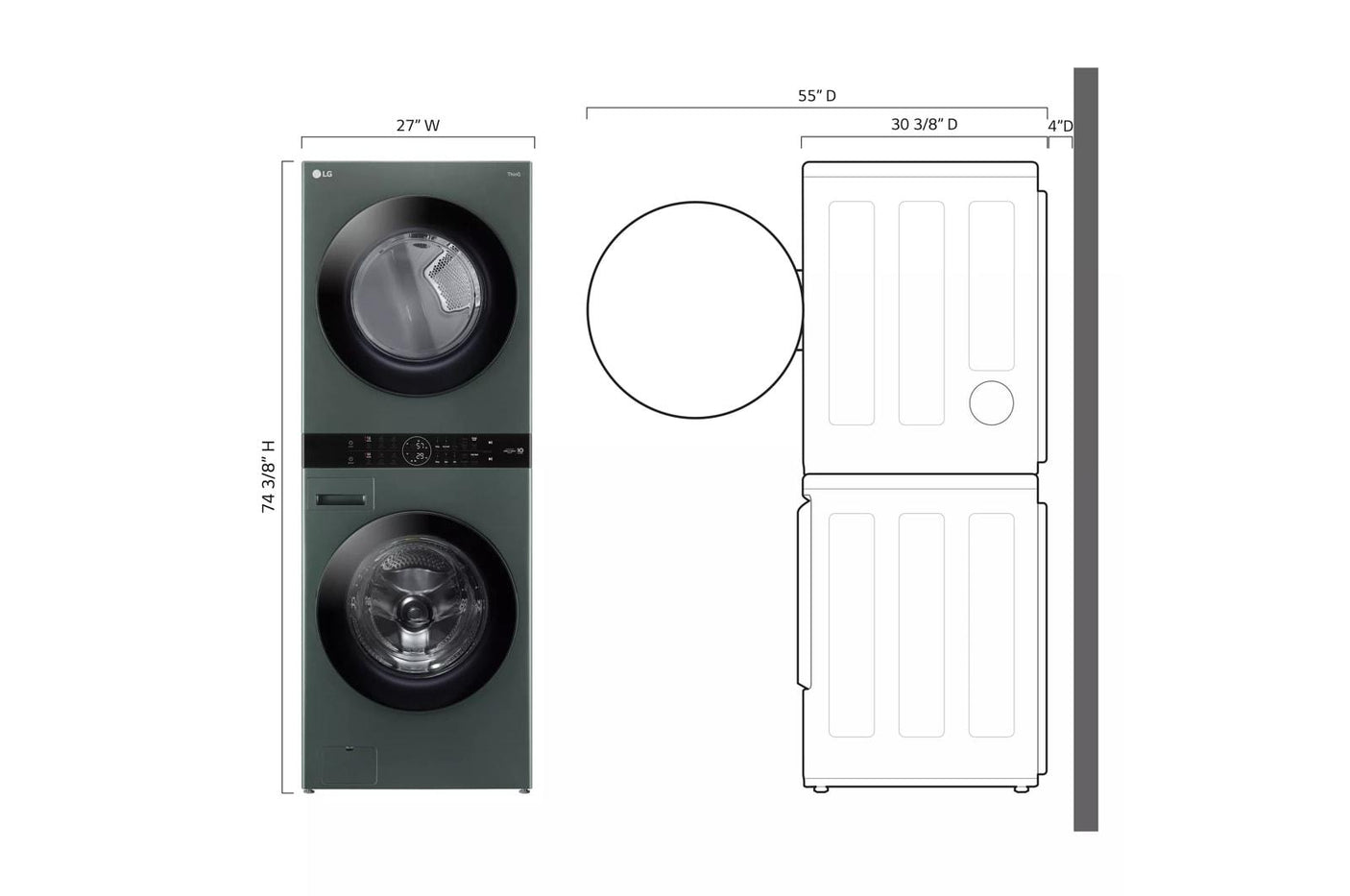 Single Unit Front Load LG WashTower™ with Center Control™ 4.5 cu. ft. Washer and 7.4 cu. ft. Electric Dryer