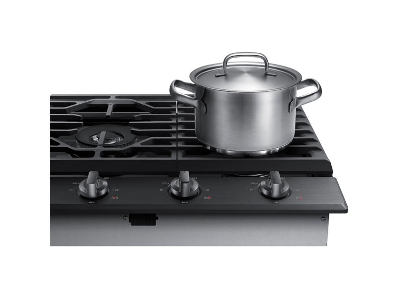 36" Smart Gas Cooktop with Illuminated Knobs in Black Stainless Steel