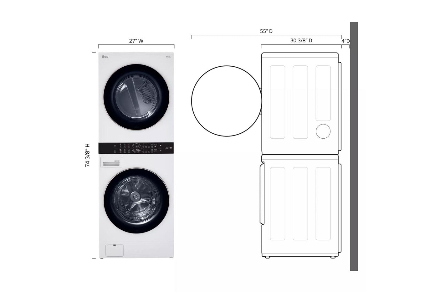 Single Unit Front Load LG WashTower™ with Center Control™ 4.5 cu. ft. Washer and 7.4 cu. ft. Electric Dryer