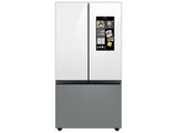 Bespoke 3-Door French Door Refrigerator (30 cu. ft.) - with Top Left and Family Hub™ Panel in White Glass - and Matte Grey Glass Bottom Door Panel