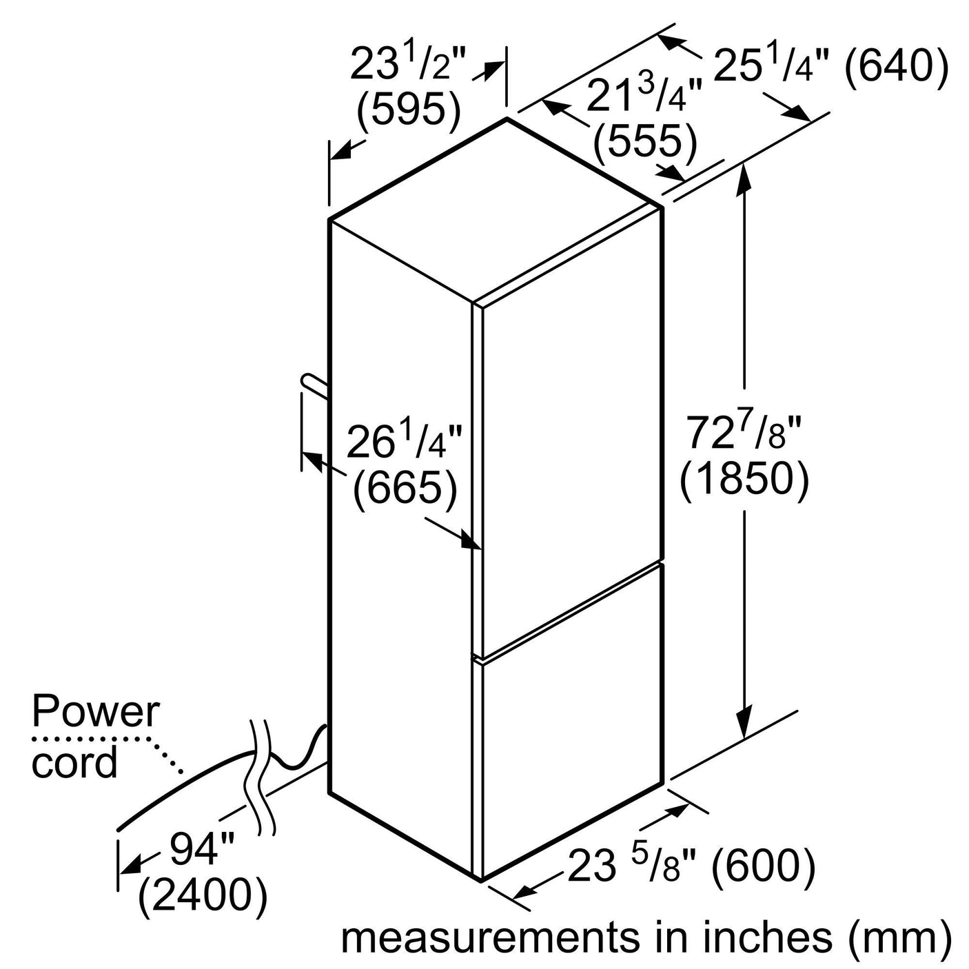 800 Series Free-standing fridge-freezer with freezer at bottom, glass door 23.5" White