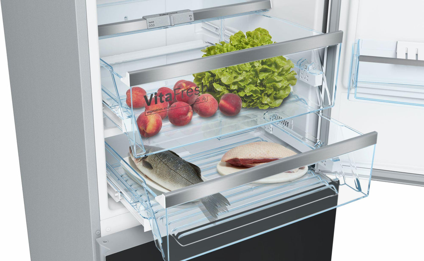 800 Series Free-standing fridge-freezer with freezer at bottom, glass door 23.5" Black